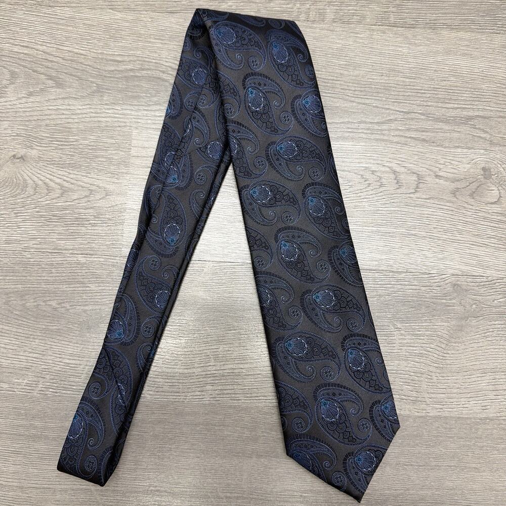 CANALI 1934 Periwinkle Blue Gray Shiny Paisley Woven Silk Tie‎ Made In Italy